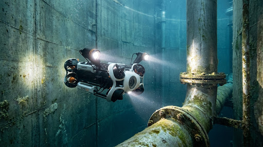 Dron podwodny ROV Chasing M2 Pro Max podczas inspekcji w zbiorniku przeciwpożarowym